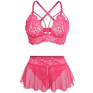 5252 Plus Size Lingerie ,Pink Lingerie, Lingerie Sets,Hot Pink 3XL